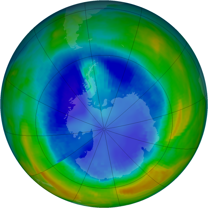 Antarctic ozone map for 29 August 1992